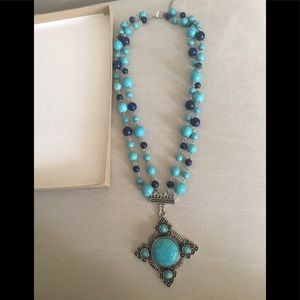 Blue Howlite & Lapis Lazuli Necklace in Silvertone